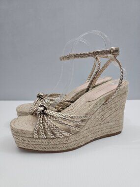 Loeffler Randall Pamela Mignon Espadrille Wedge 10 Champagne Knotted Sandal NEW